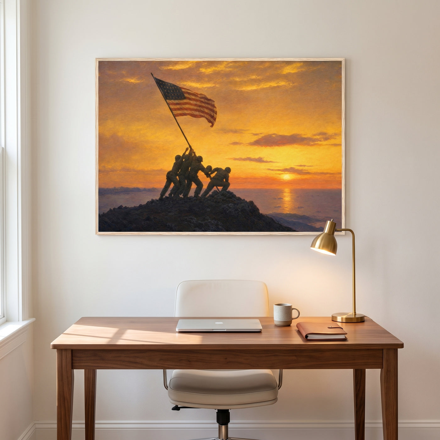 Sunset Over Iwo Jima framed print hanging in a home interior