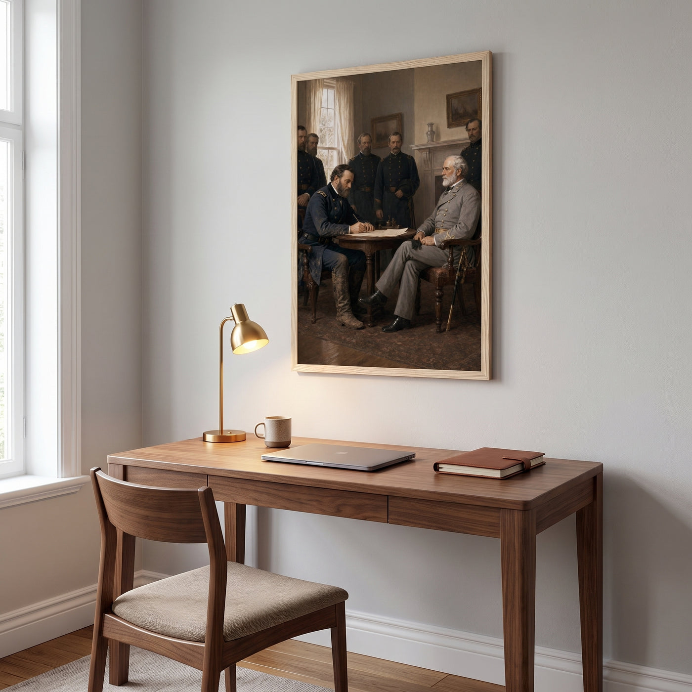 Surrender at Appomattox framed print hanging in a home interior