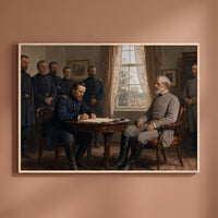 Surrender at Appomattox framed print on a plain wall