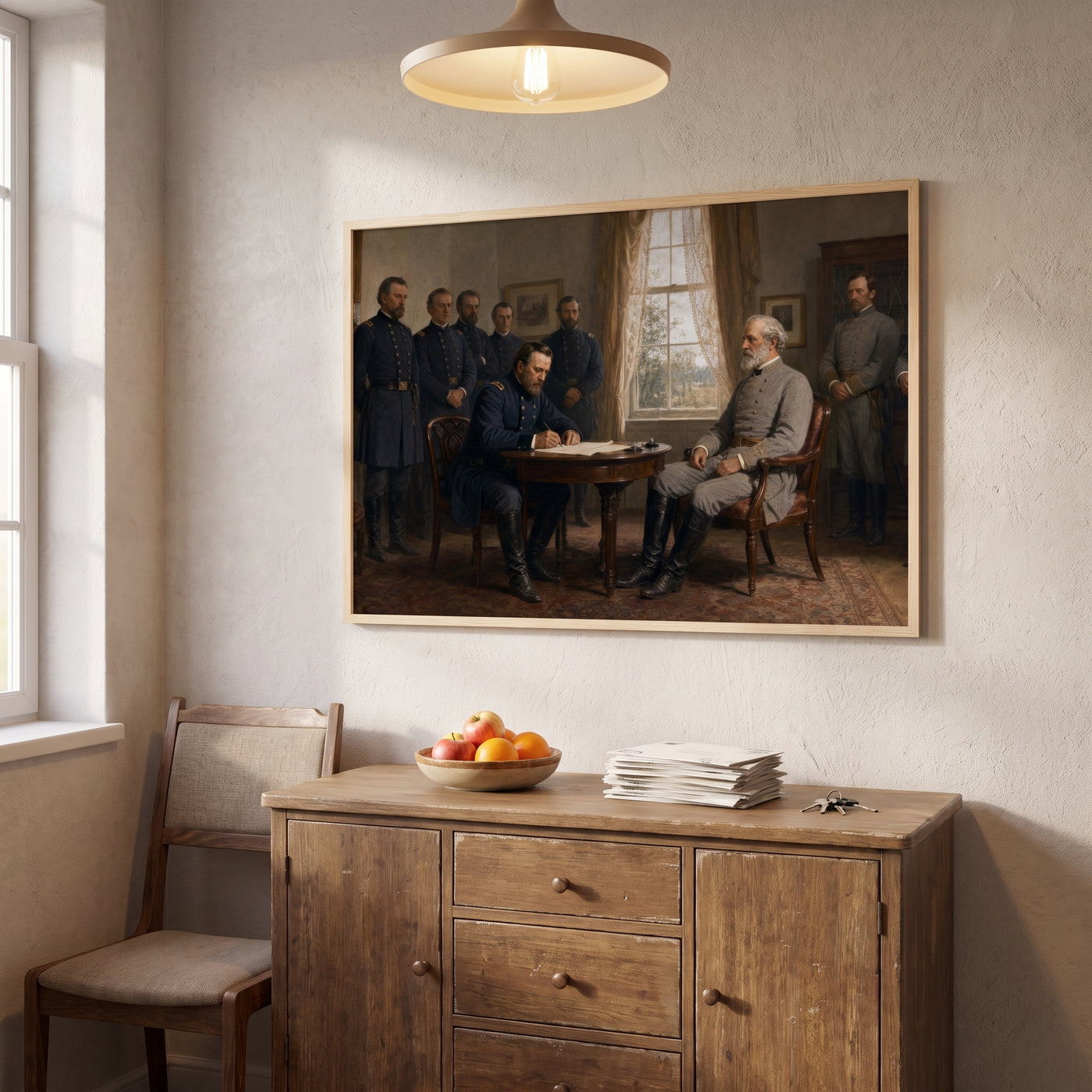 Surrender at Appomattox framed print hanging in a home interior
