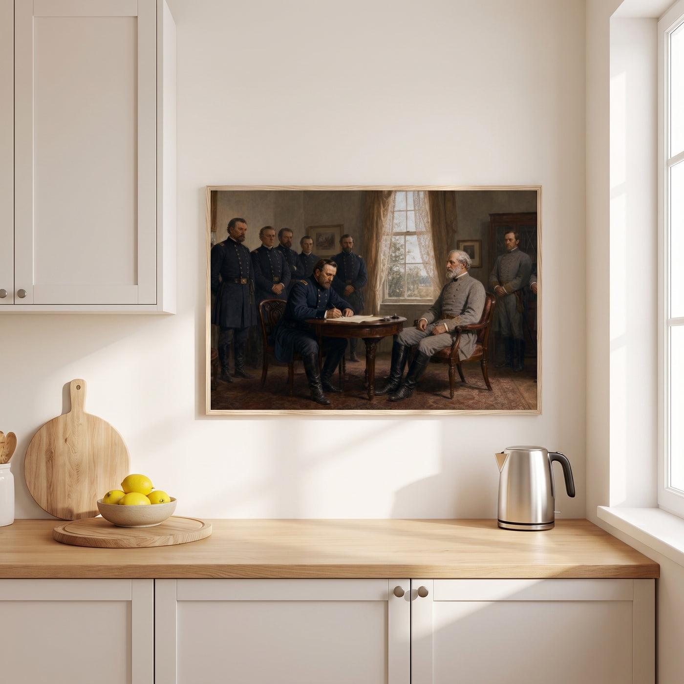 Surrender at Appomattox framed print hanging in a home interior