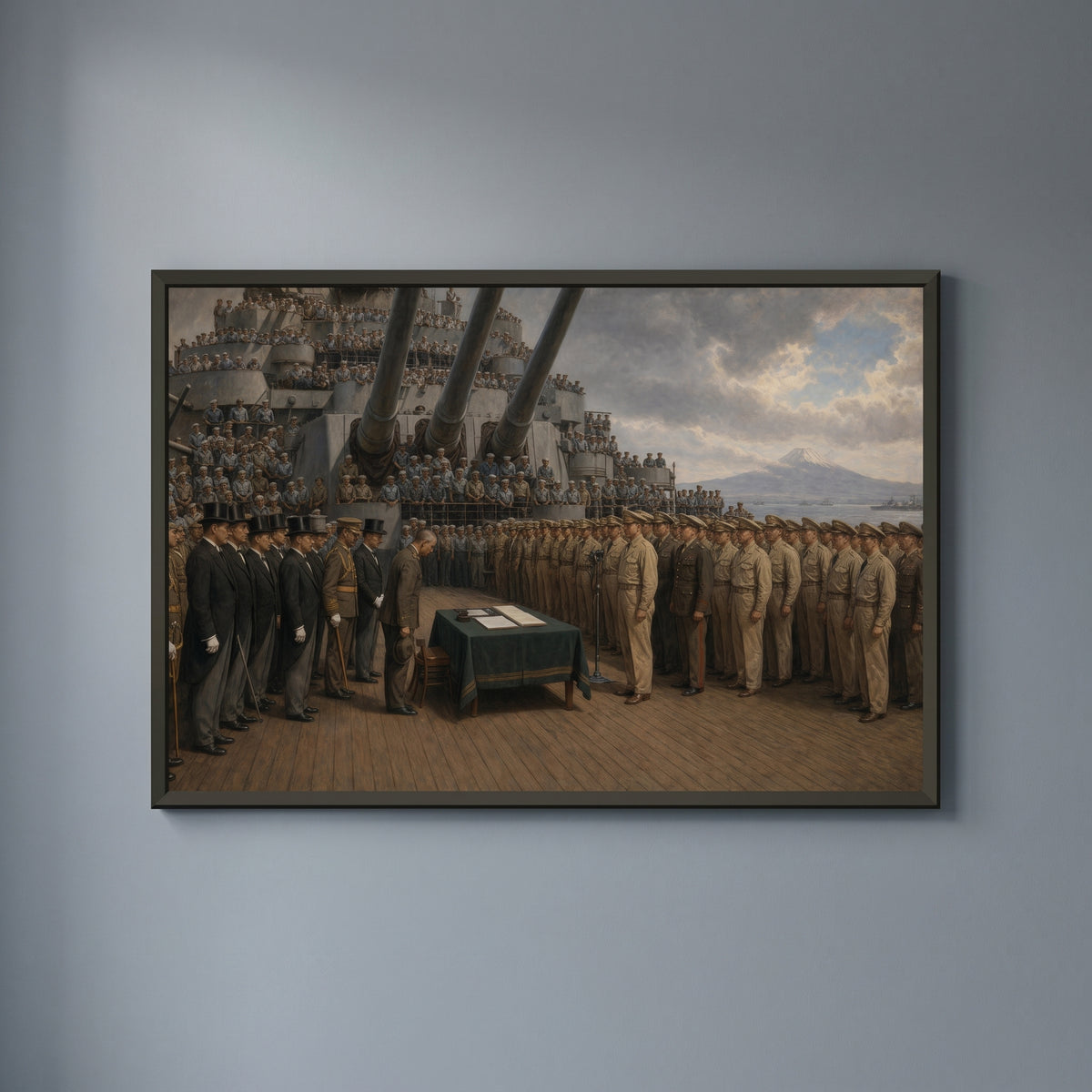 Surrender in Tokyo Bay framed print on a plain wall