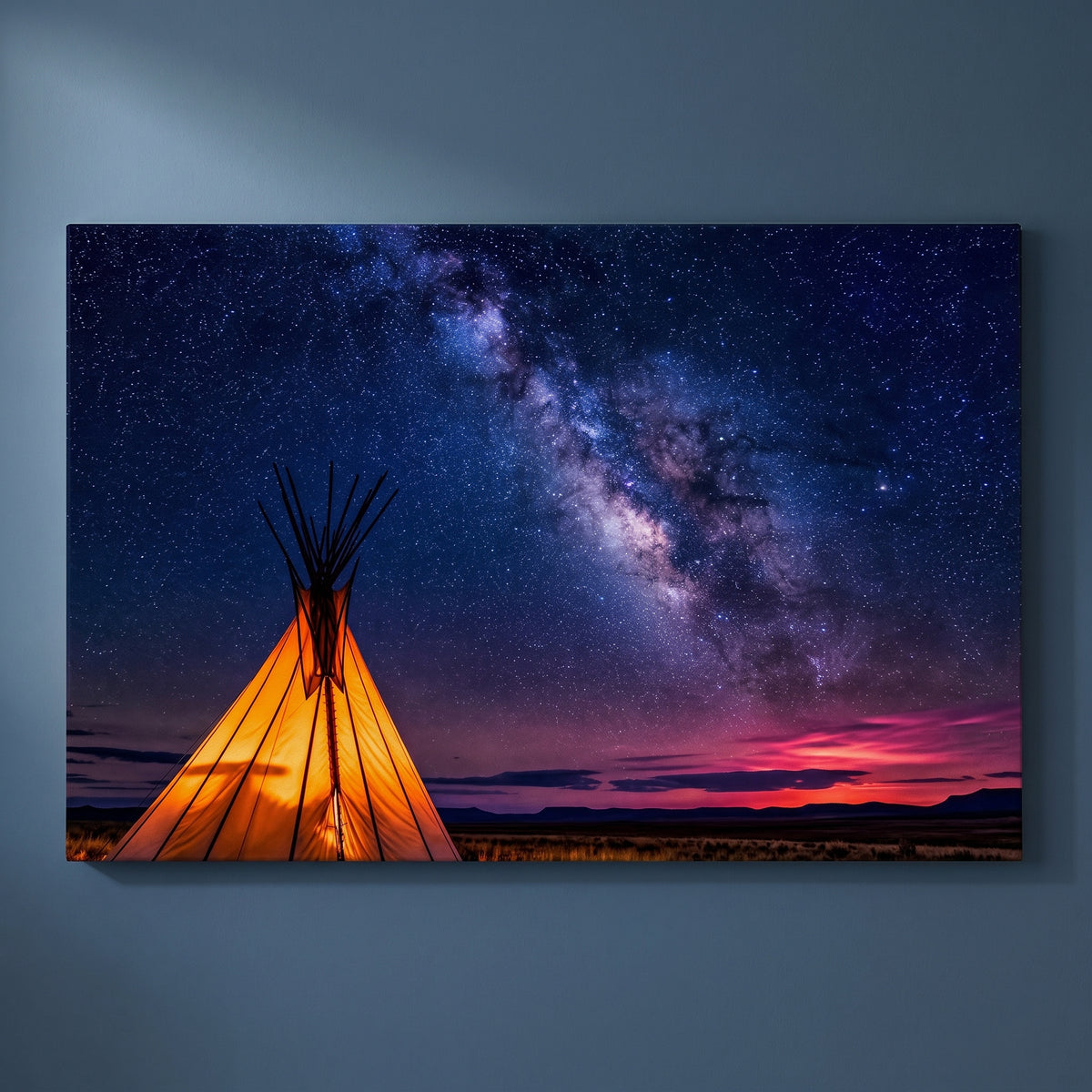 Teepee Nightfall gallery-wrapped canvas print on a plain wall