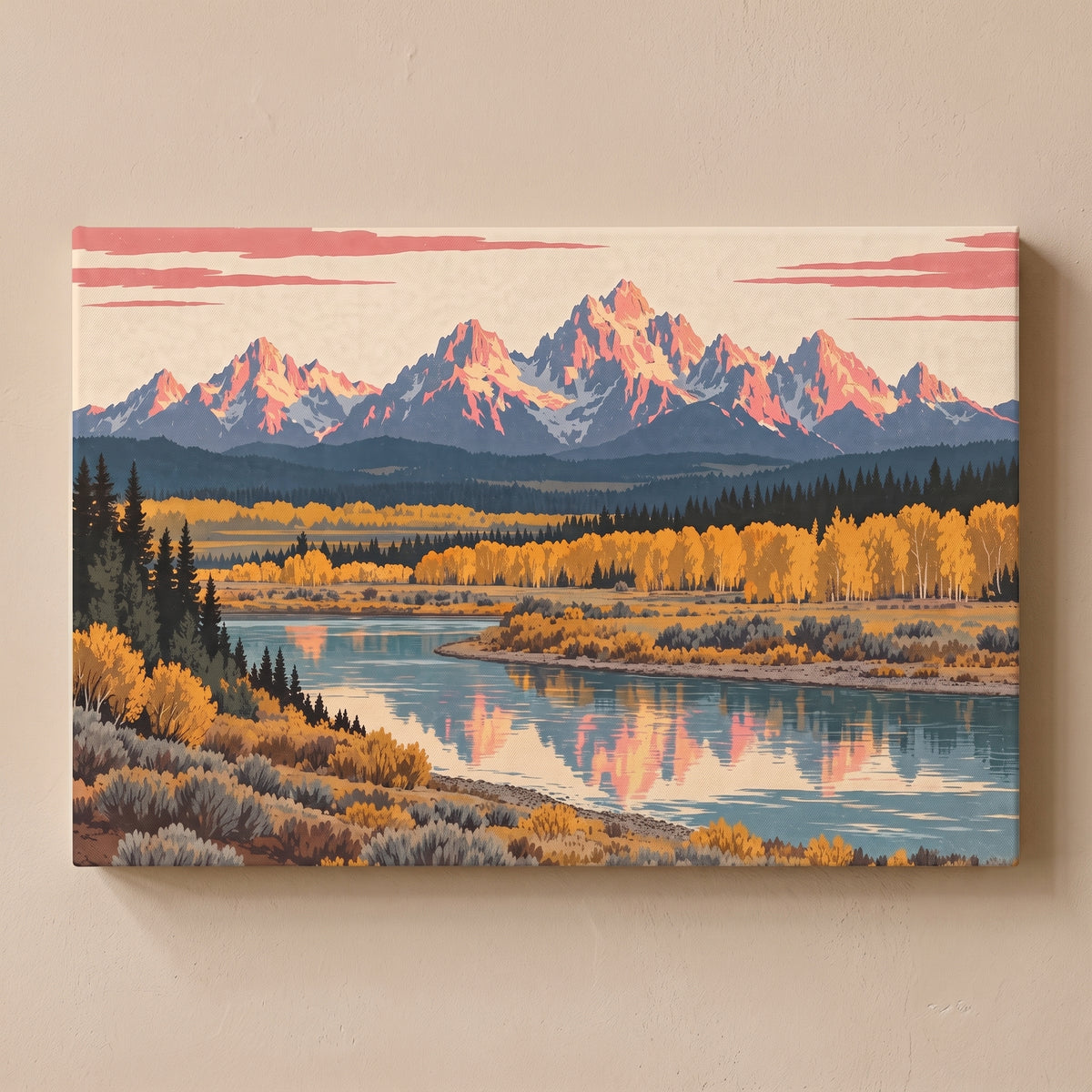 Teton Morning gallery-wrapped canvas print on a plain wall