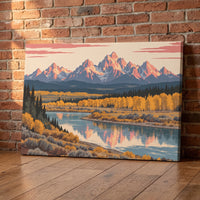 Teton Morning canvas print leaning against a wall