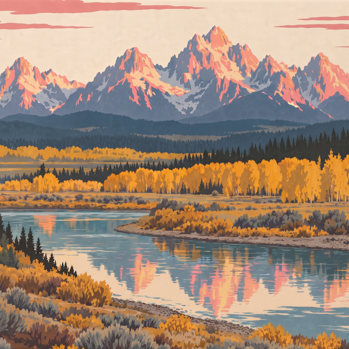 Teton Morning — close-up of the canvas weave and print detail