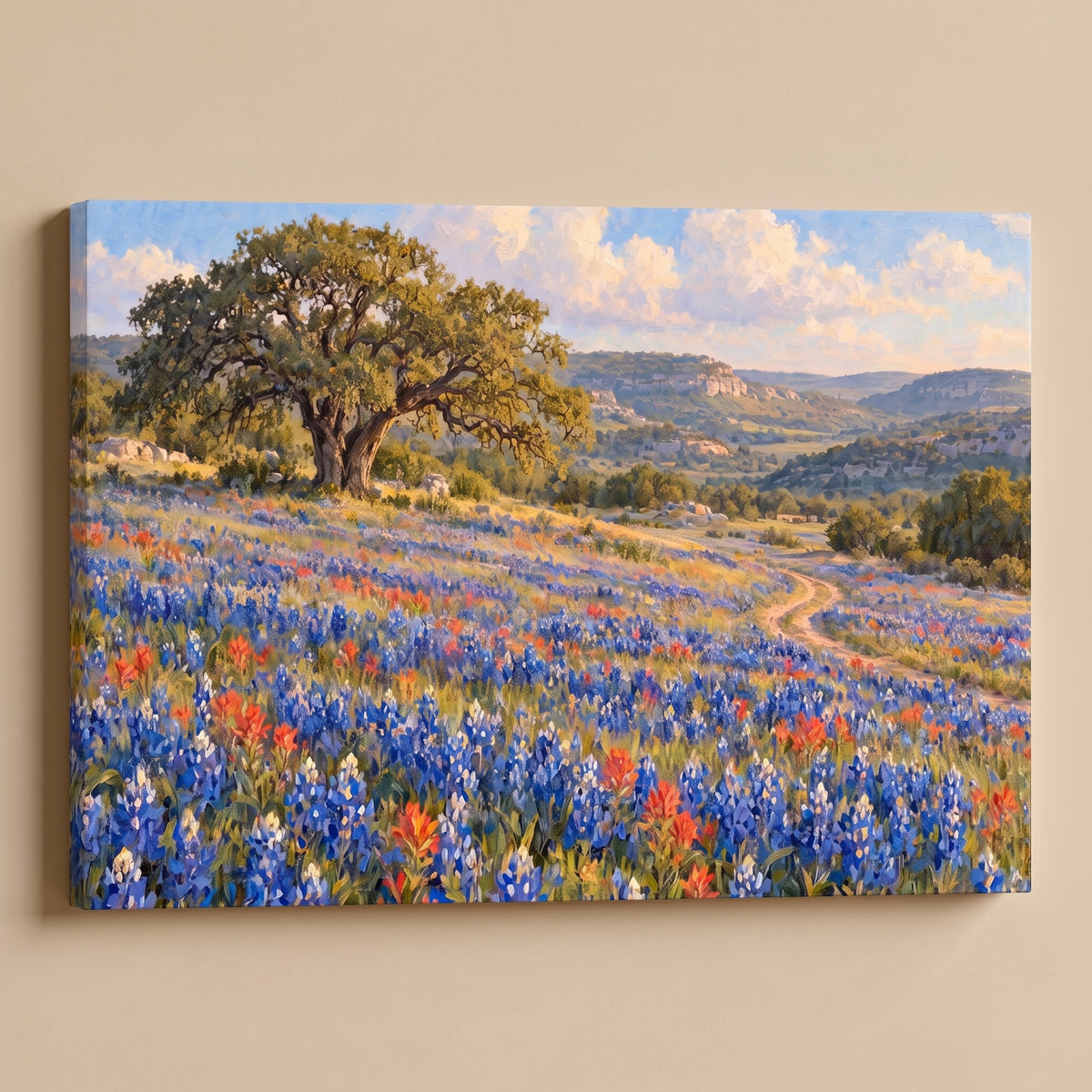 Texas Bluebonnet Spring gallery-wrapped canvas print on a plain wall