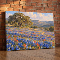 Texas Bluebonnet Spring canvas print leaning against a wall