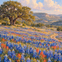 Texas Bluebonnet Spring — close-up of the canvas weave and print detail