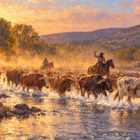 Texas Cattle Crossing — close-up of the canvas weave and print detail