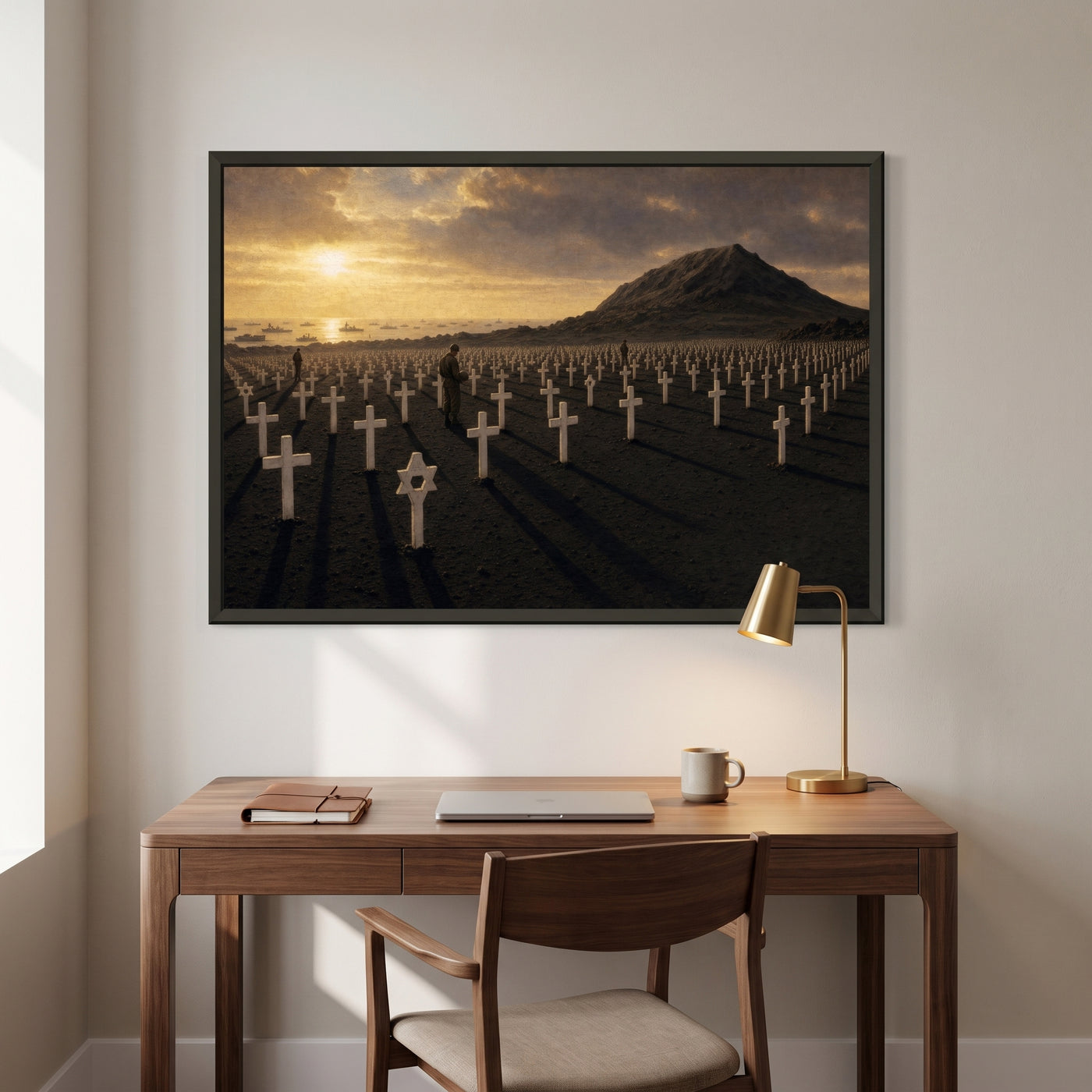 The 5th Marine Cemetery framed print hanging in a home interior