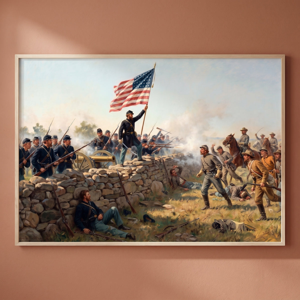 The Angle at Gettysburg framed print on a plain wall