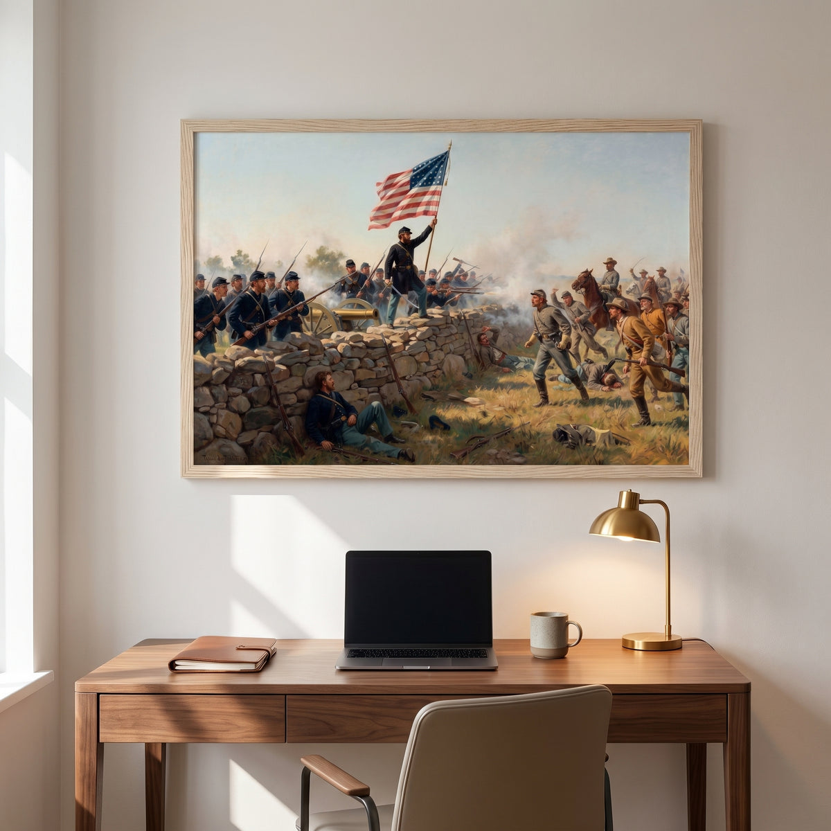 The Angle at Gettysburg framed print hanging in a home interior