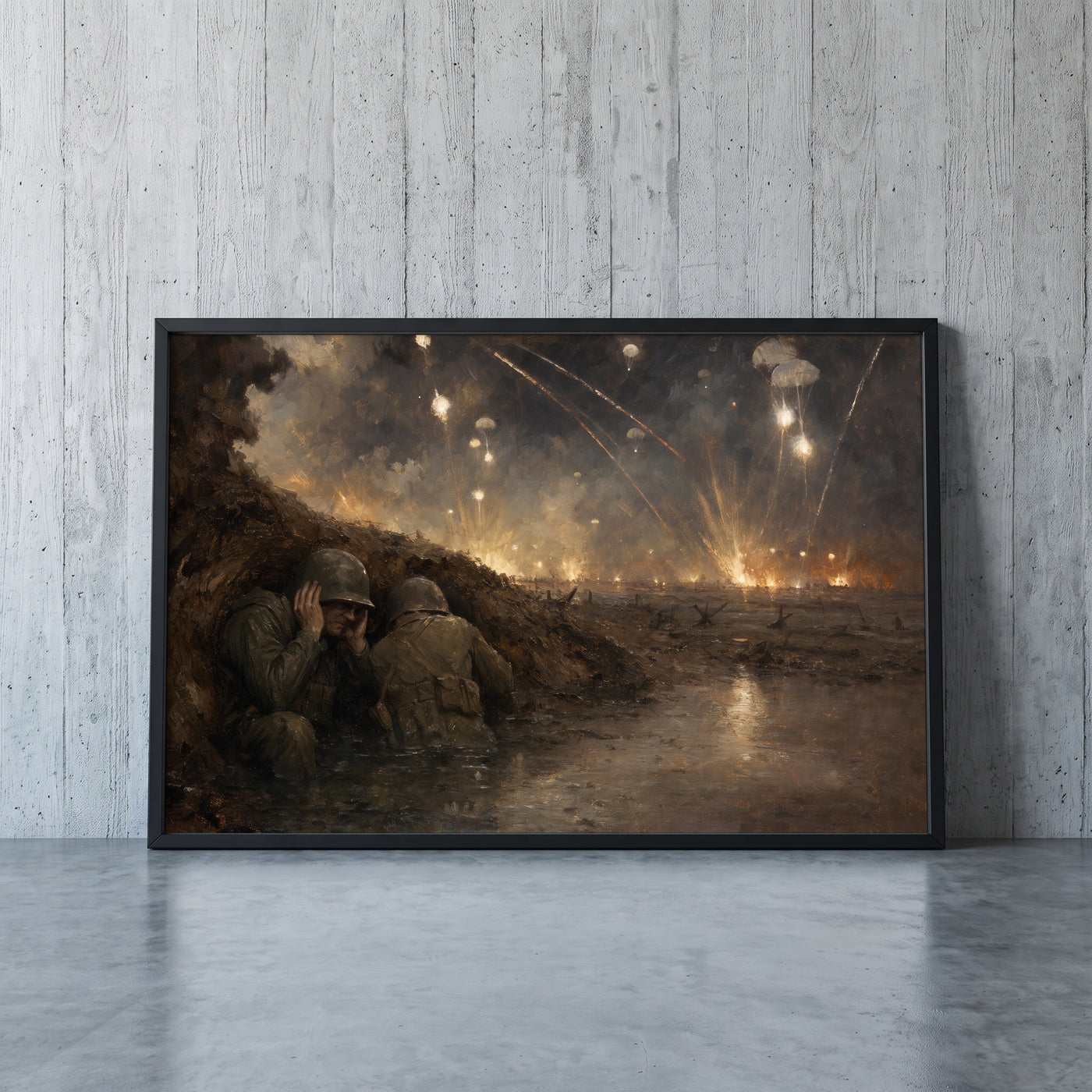 The Anzio Beachhead framed print leaning against a wall