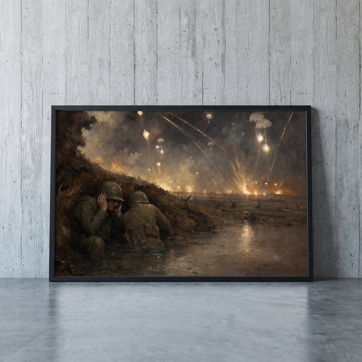 The Anzio Beachhead framed print leaning against a wall