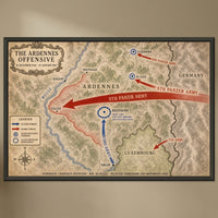 The Ardennes Offensive — Map framed print on a plain wall