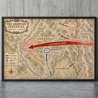 The Ardennes Offensive — Map framed print leaning against a wall