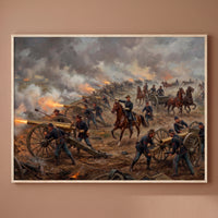 The Artillery Line at Full Fire framed print on a plain wall