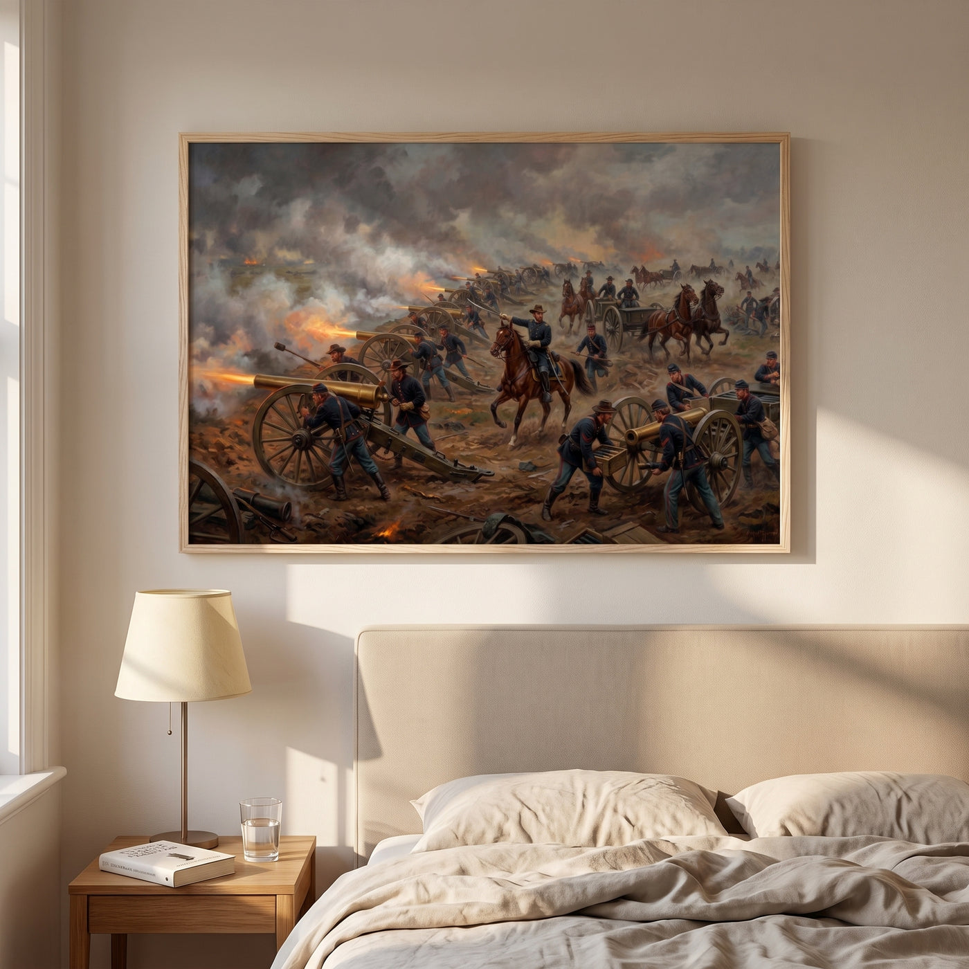 The Artillery Line at Full Fire framed print hanging in a home interior