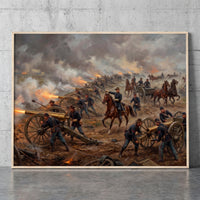The Artillery Line at Full Fire framed print leaning against a wall