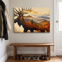 The Autumn Moose canvas print hanging in a home interior