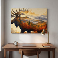 The Autumn Moose canvas print hanging in a home interior