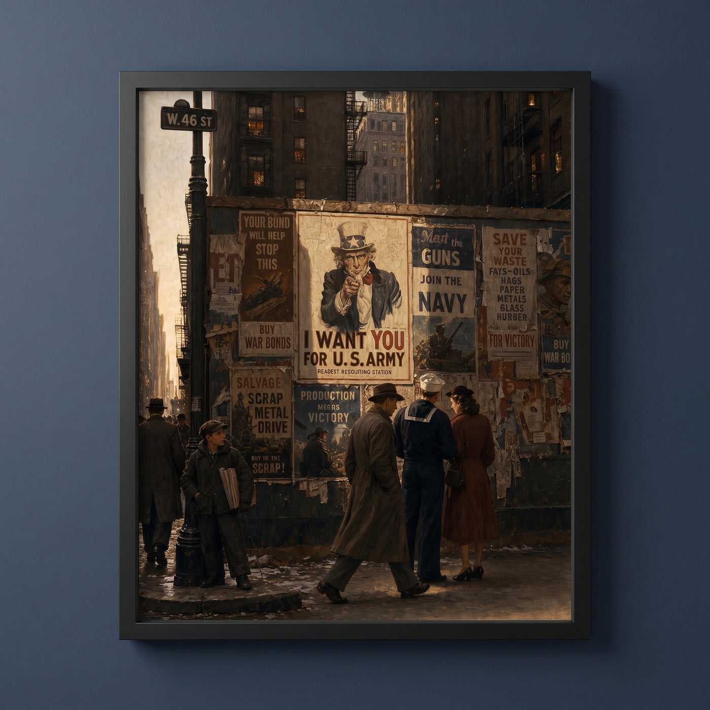 The Avenue, 1943 framed print on a plain wall