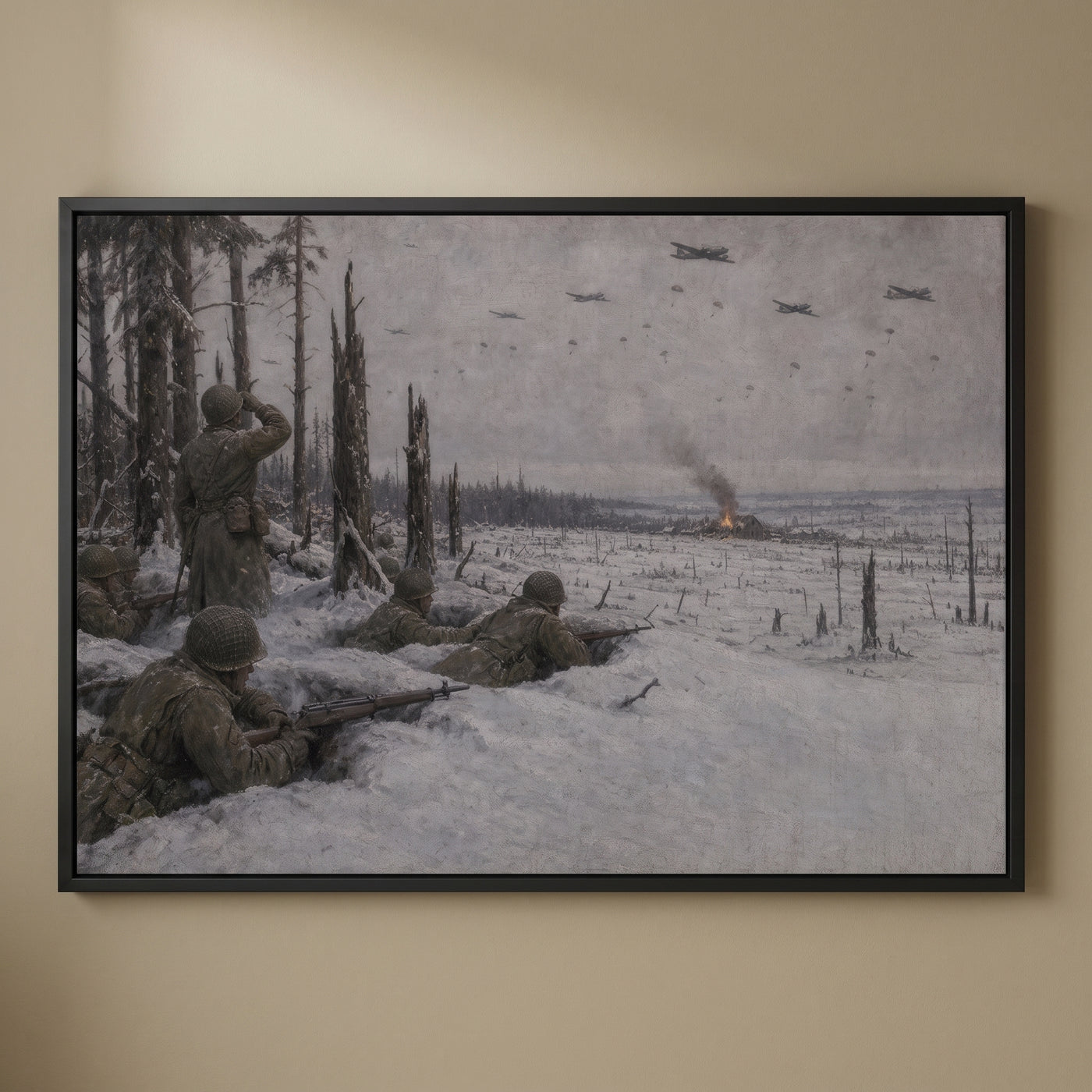 The Bastogne Perimeter framed print on a plain wall