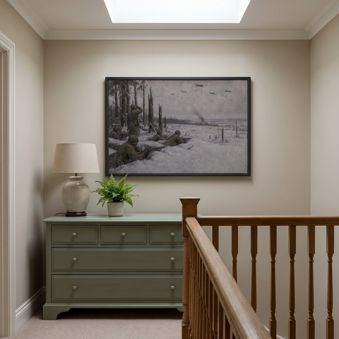 The Bastogne Perimeter framed print hanging in a home interior