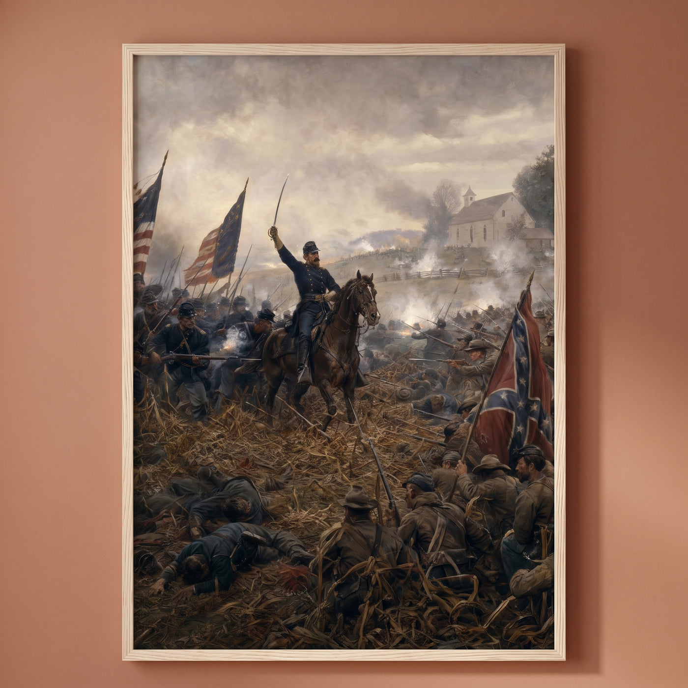 The Battle of Antietam framed print on a plain wall