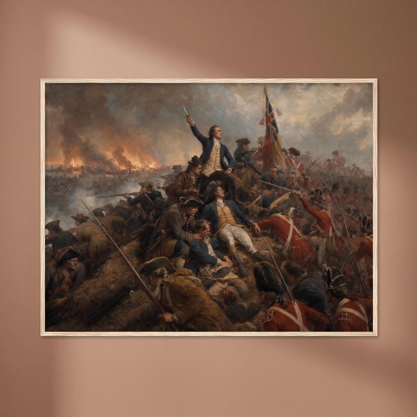 The Battle of Bunker Hill framed print on a plain wall