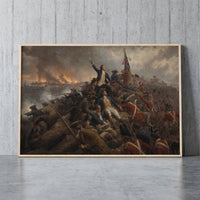 The Battle of Bunker Hill framed print leaning against a wall