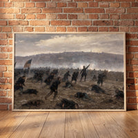 The Battle of Fredericksburg framed print leaning against a wall