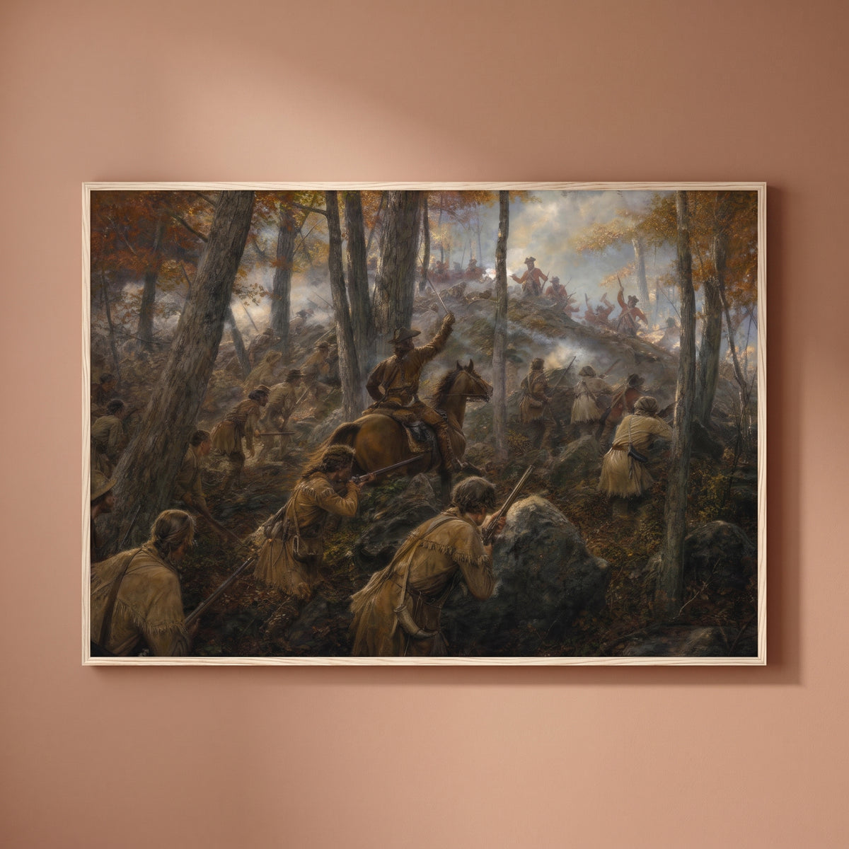 The Battle of Kings Mountain framed print on a plain wall