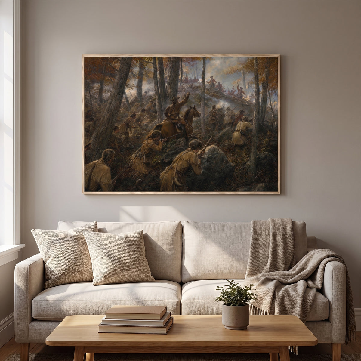 The Battle of Kings Mountain framed print hanging in a home interior