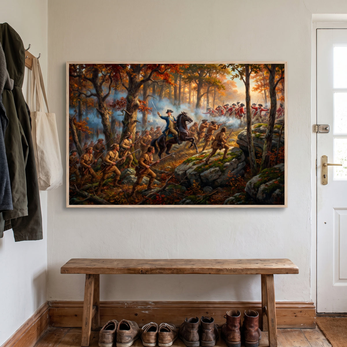 The Battle of Kings Mountain framed print hanging in a home interior