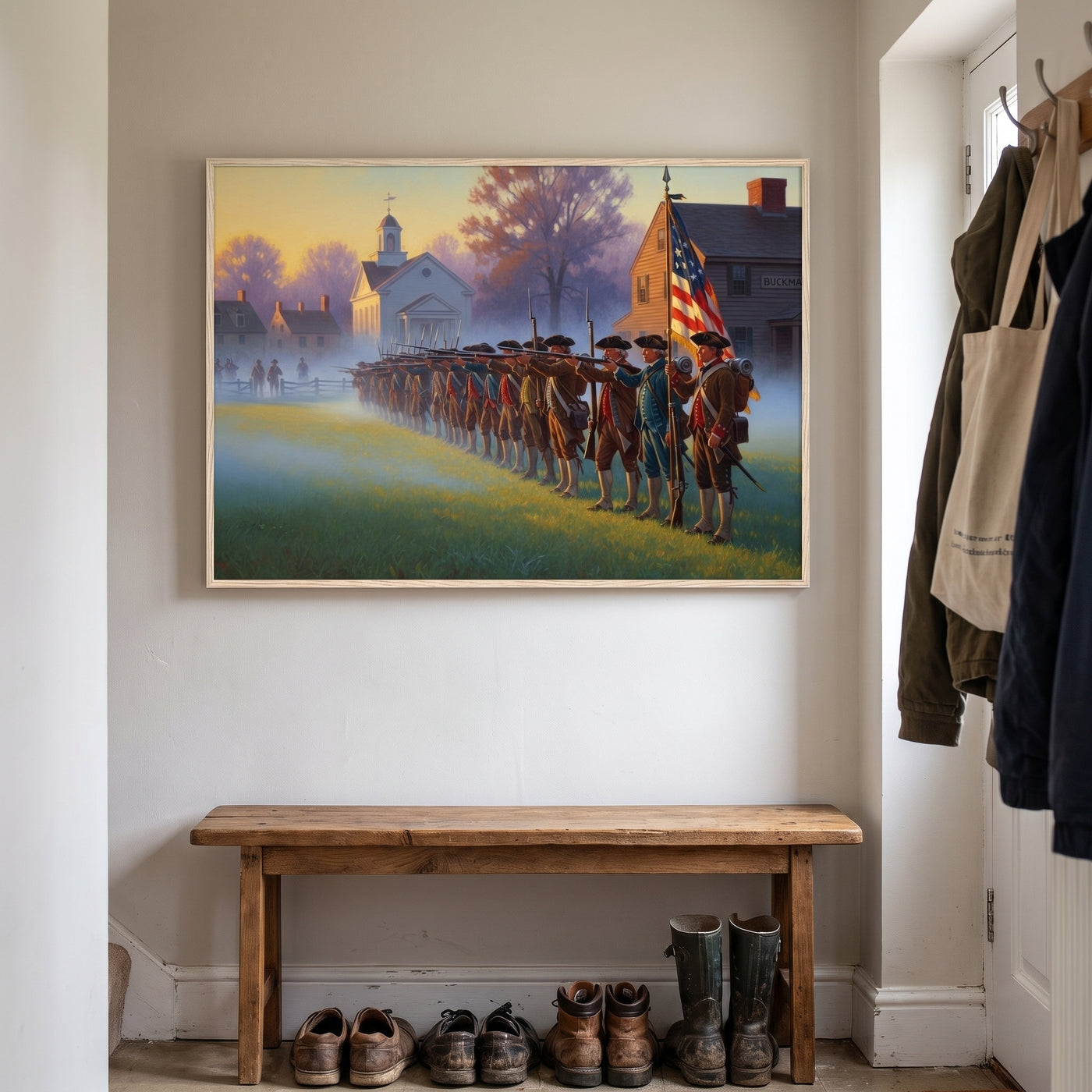 The Battle of Lexington framed print hanging in a home interior