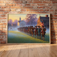The Battle of Lexington framed print leaning against a wall
