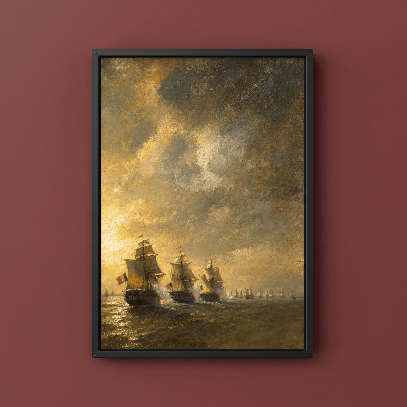 The Battle of the Virginia Capes framed print on a plain wall