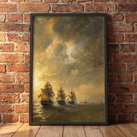 The Battle of the Virginia Capes framed print leaning against a wall