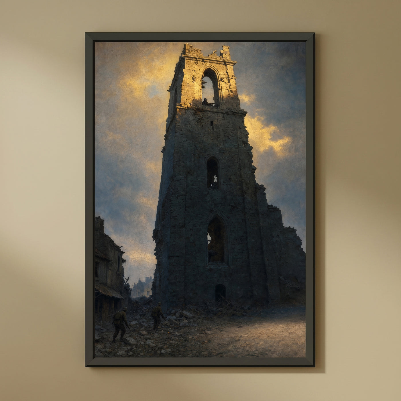 The Bell Tower, Normandy framed print on a plain wall