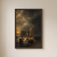 The Bonhomme Richard and the Serapis framed print on a plain wall