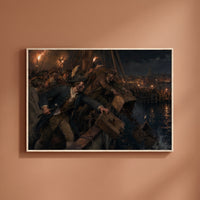 The Boston Tea Party framed print on a plain wall