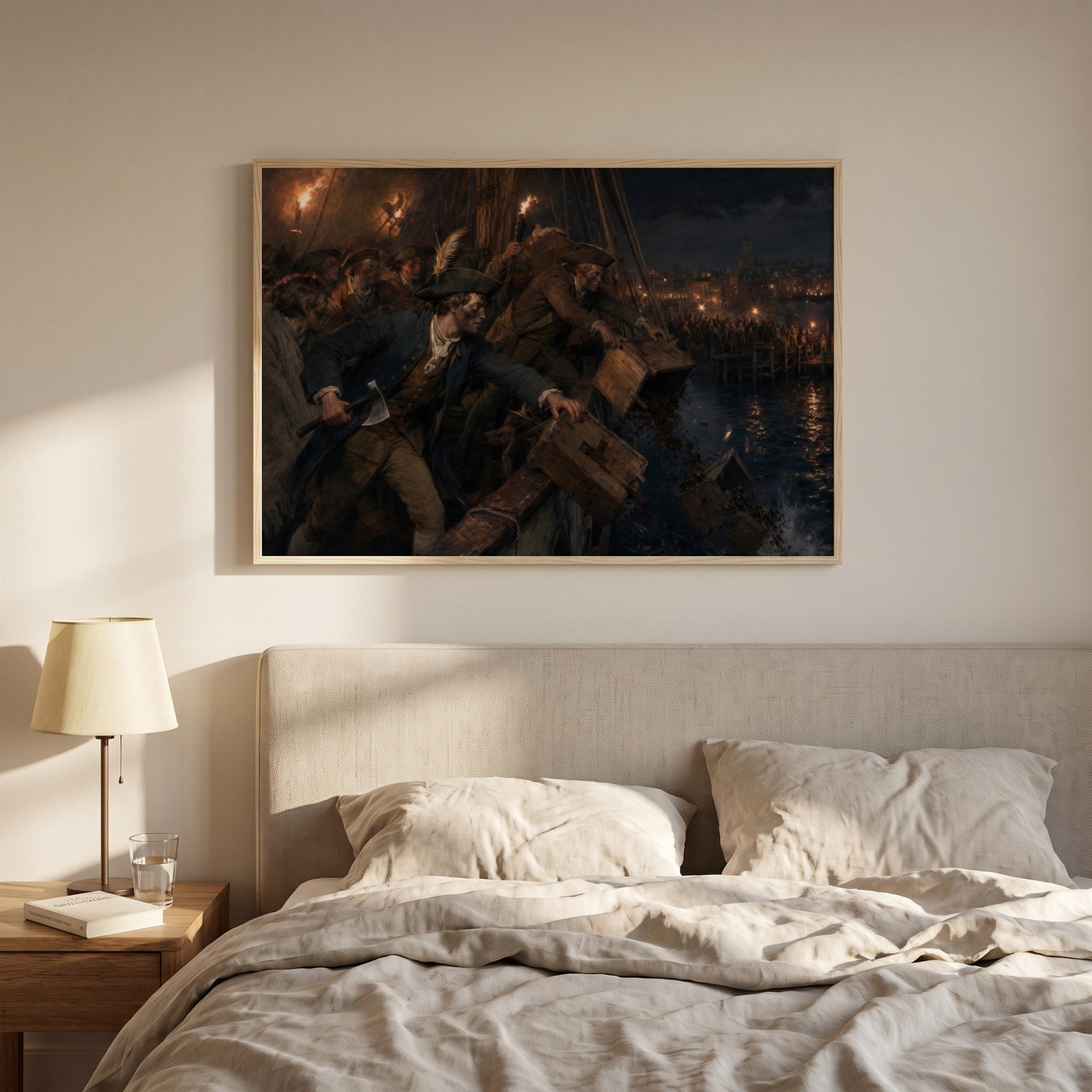 The Boston Tea Party framed print hanging in a home interior