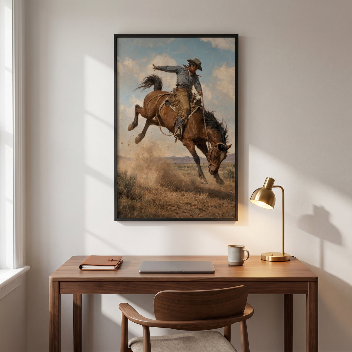 The Bronco Buster framed print hanging in a home interior
