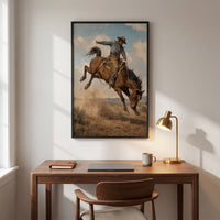 The Bronco Buster framed print hanging in a home interior