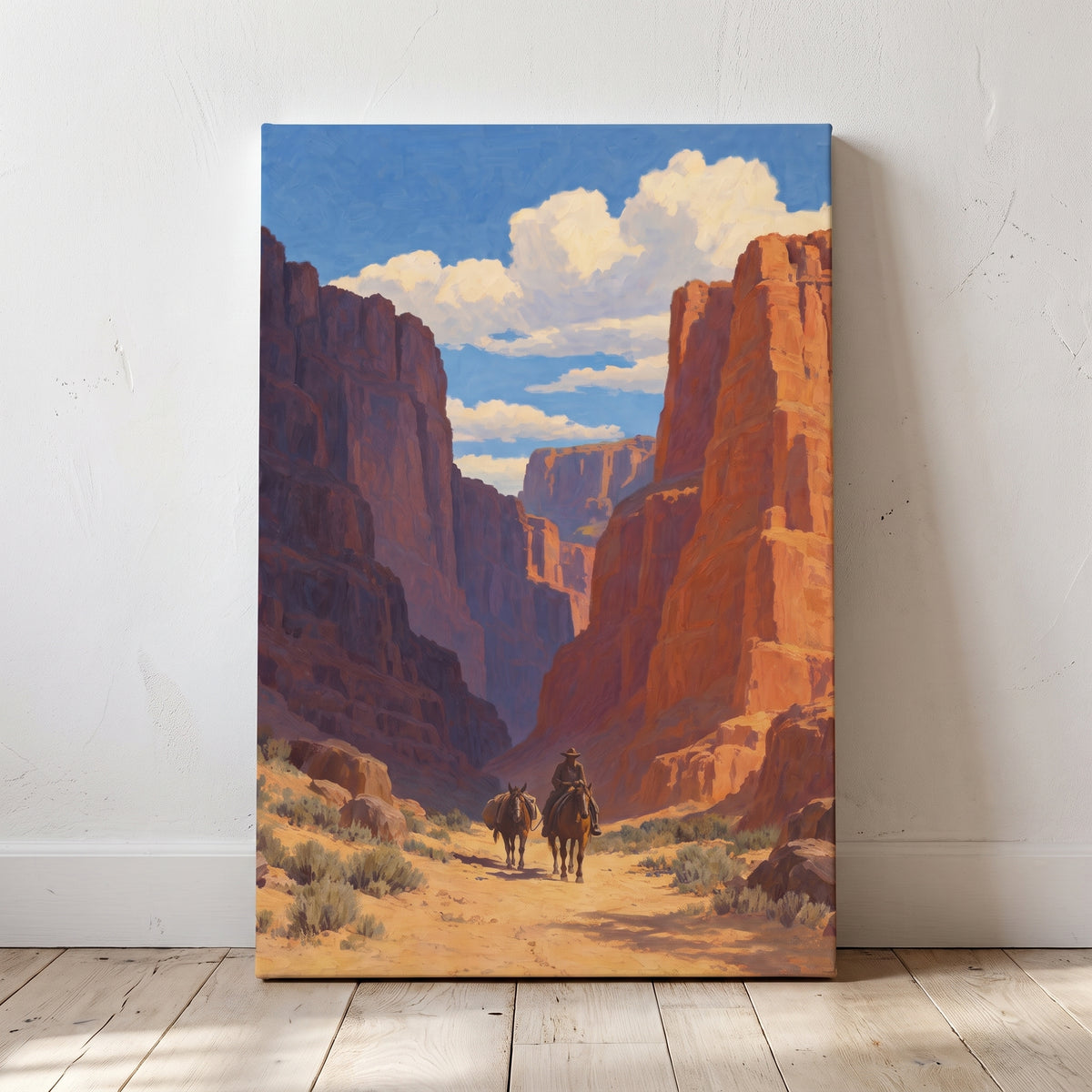 The Canyon Trail canvas print leaning against a wall