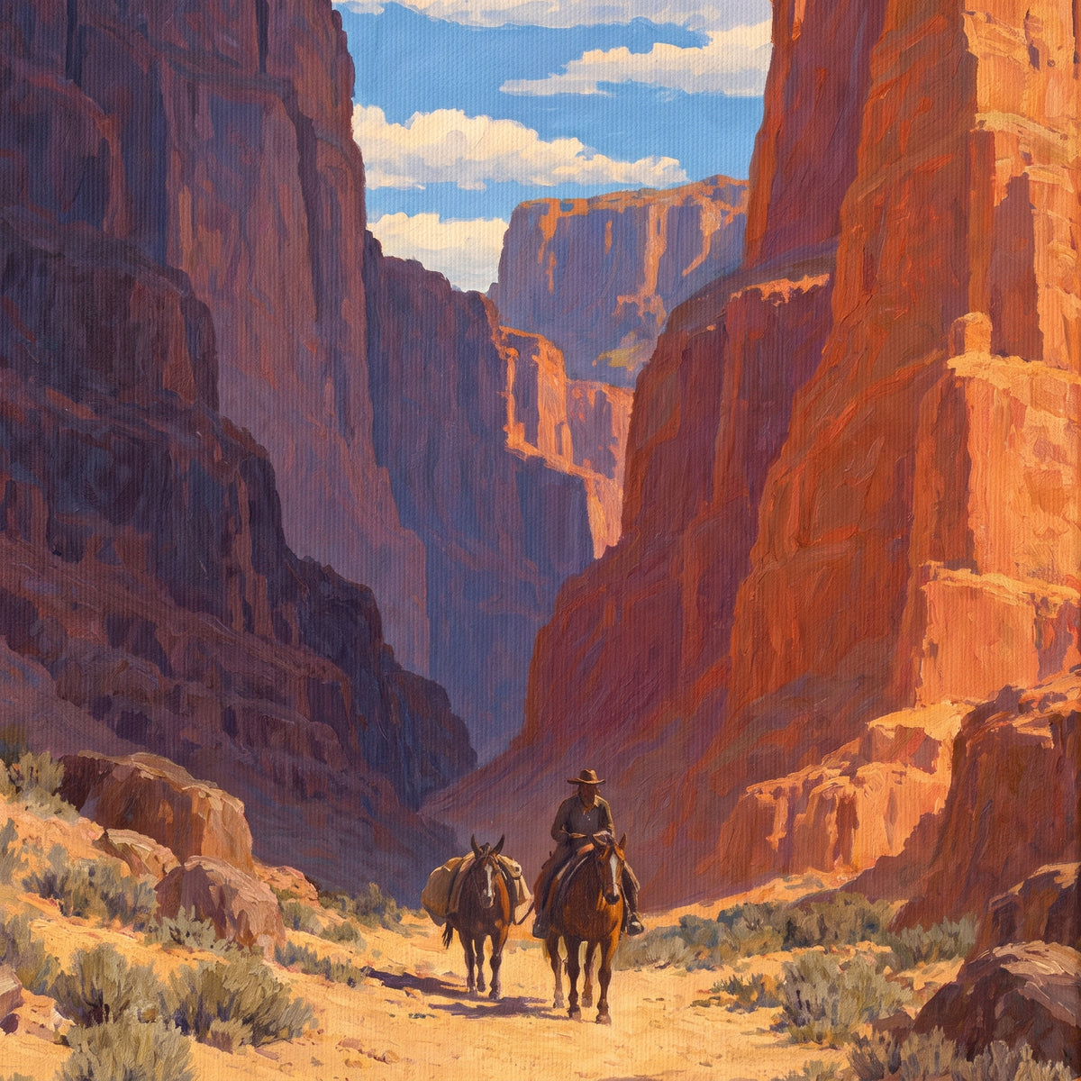 The Canyon Trail — close-up of the canvas weave and print detail
