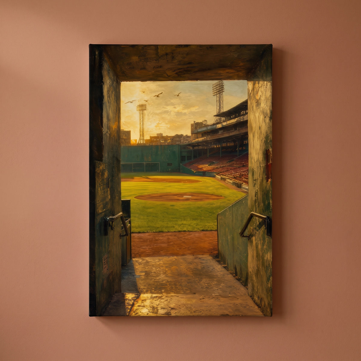 The Cathedral canvas print on a warm clay wall