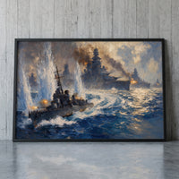 The Charge of the Johnston framed print leaning against a wall